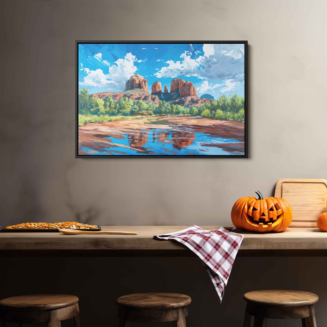 Sedona Arizona Red Rock Buttes Reflected In Calm Water Poster - Image 2