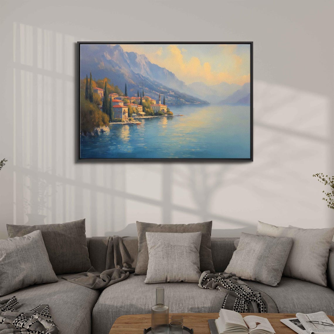 Lake Como Wall Art Print Charming Villas Hazy Sunset Blue Waters Serene Landscape