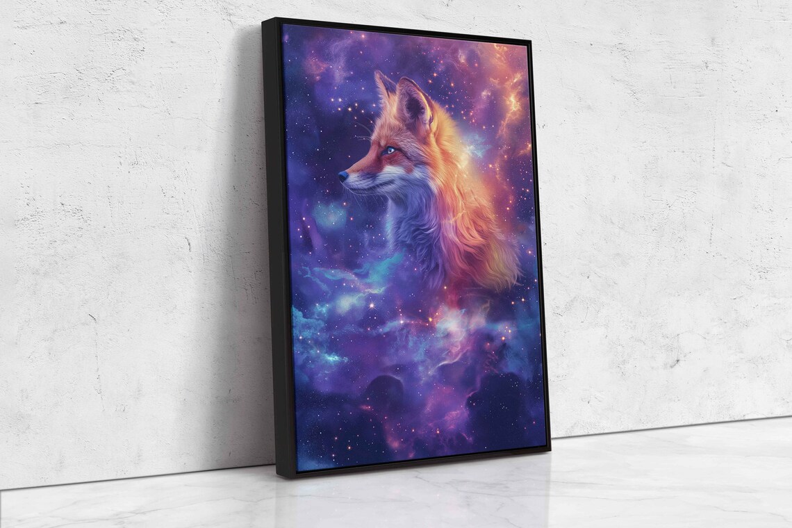 Cosmic Fox Purple Galaxy Nebula Portrait Starry Night Animal Art Poster - Image 4
