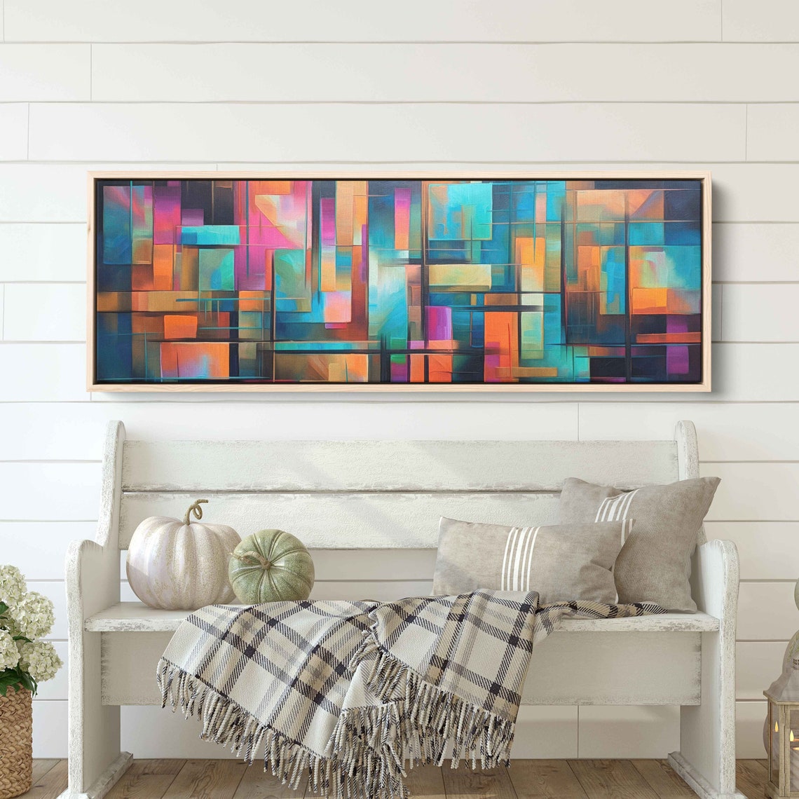 Panoramic Colorful Geometric Abstract Painting Framed Print Ready To Hang Office Decor Living Room Decor Statement Piece - Image 2