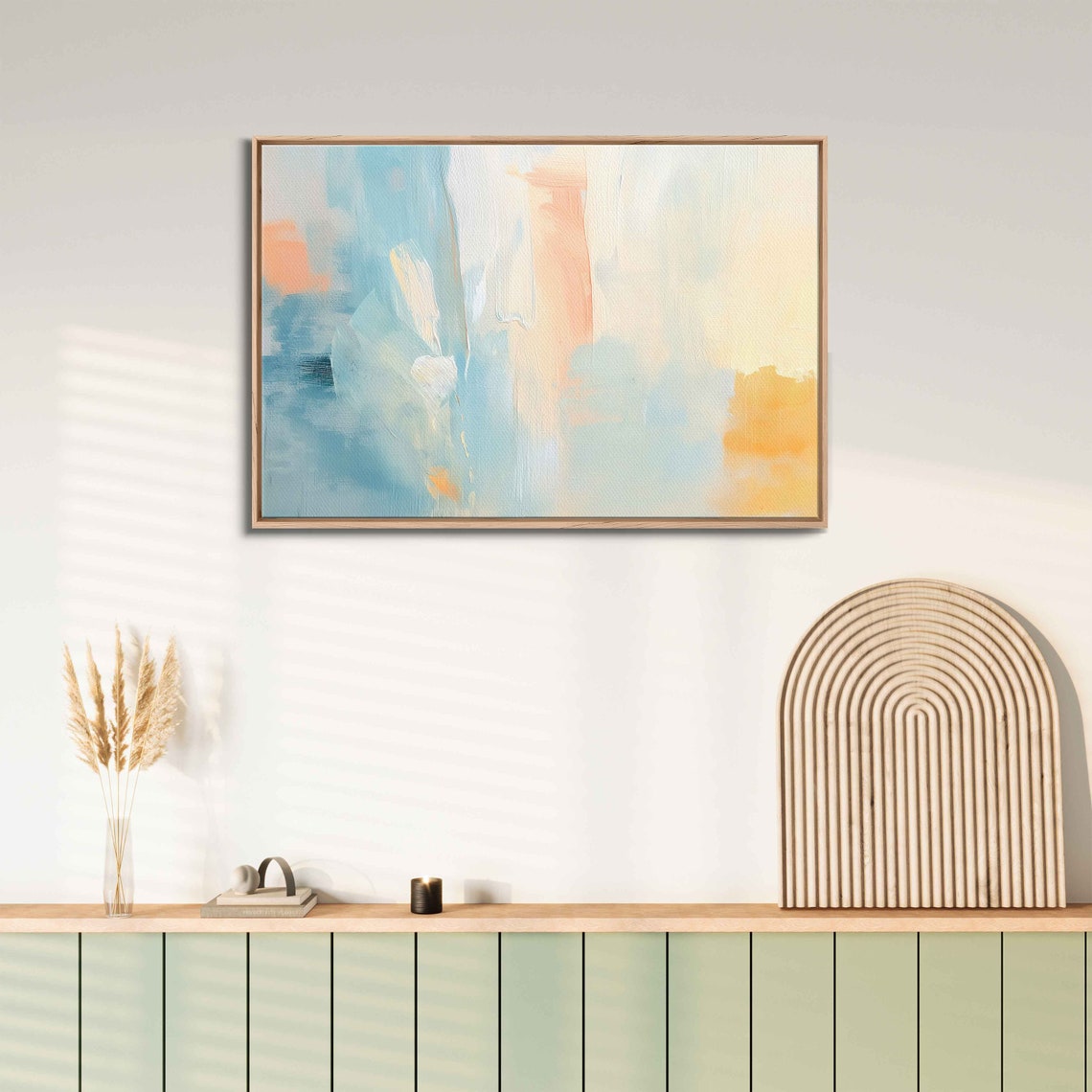 Sky Blue Peach Gold Washes Wide Pastel Abstract Painting Poster