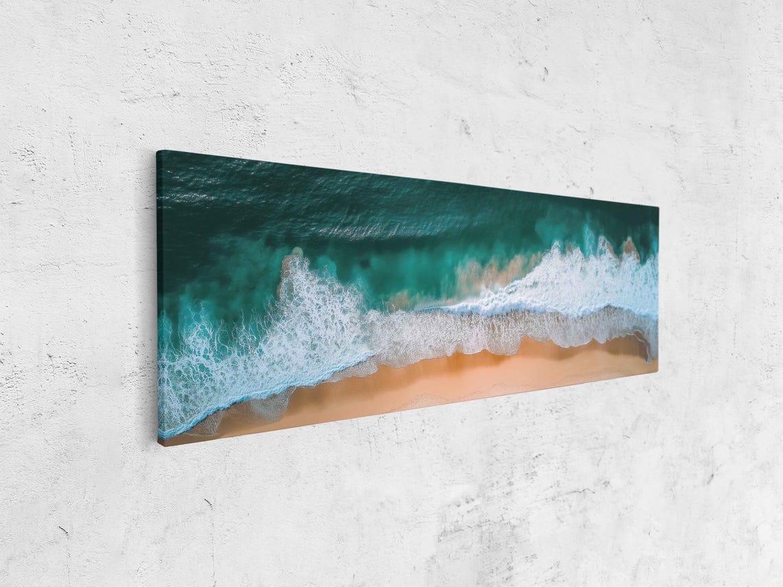 Aerial Beach Turquoise Waves Golden Sand Top Down Coastal View Poster - Image 4