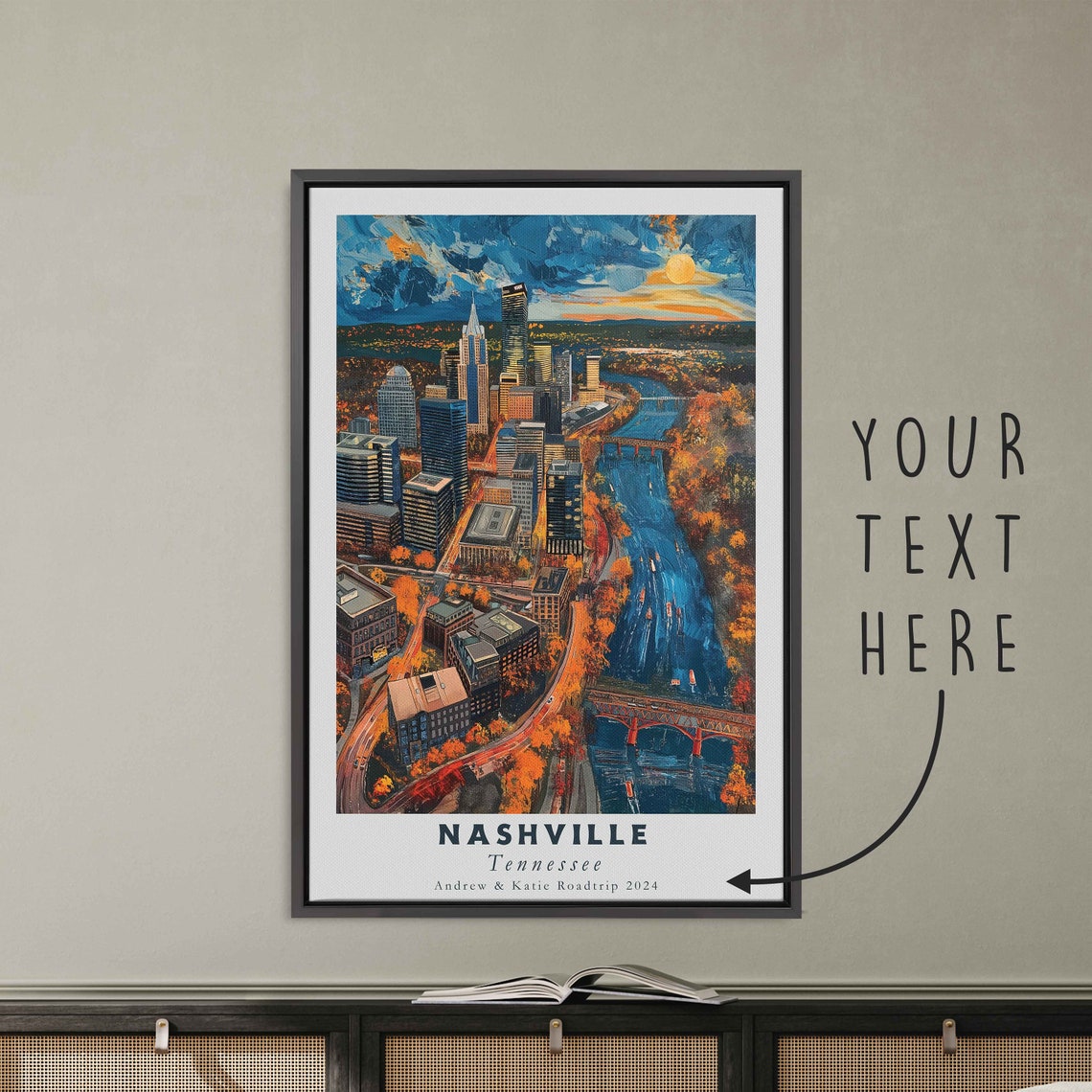 Nashville Tennessee Sunset Skyline Aerial Cumberland River Dusk Poster - Image 3