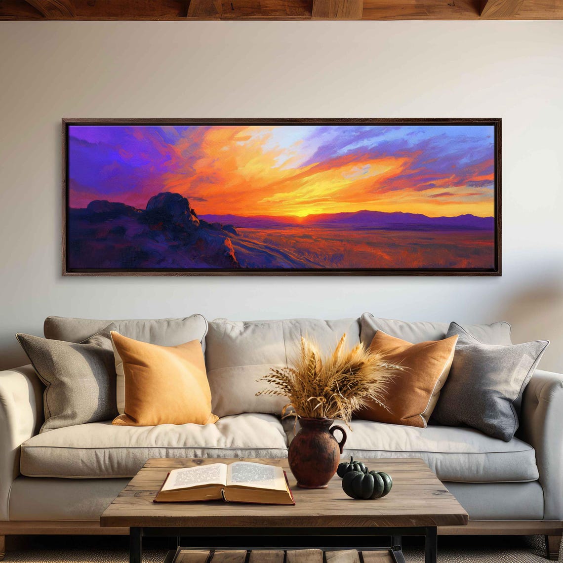 Desert Sunset Vivid Orange Purple Sky Panoramic Landscape Poster - Image 3