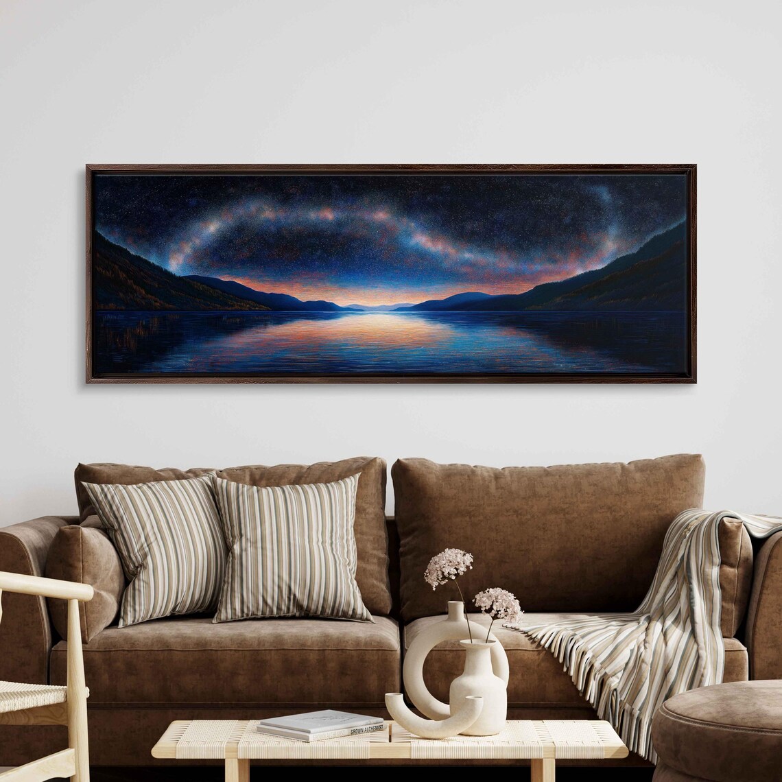 Starry Night Sky Over Tranquil Lake Art Print - Image 3