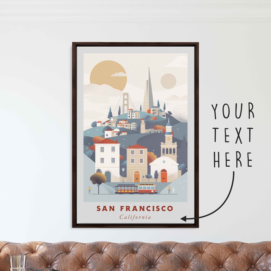 San Francisco Hills Cable Car Mission Houses Sunset View Travel Poster