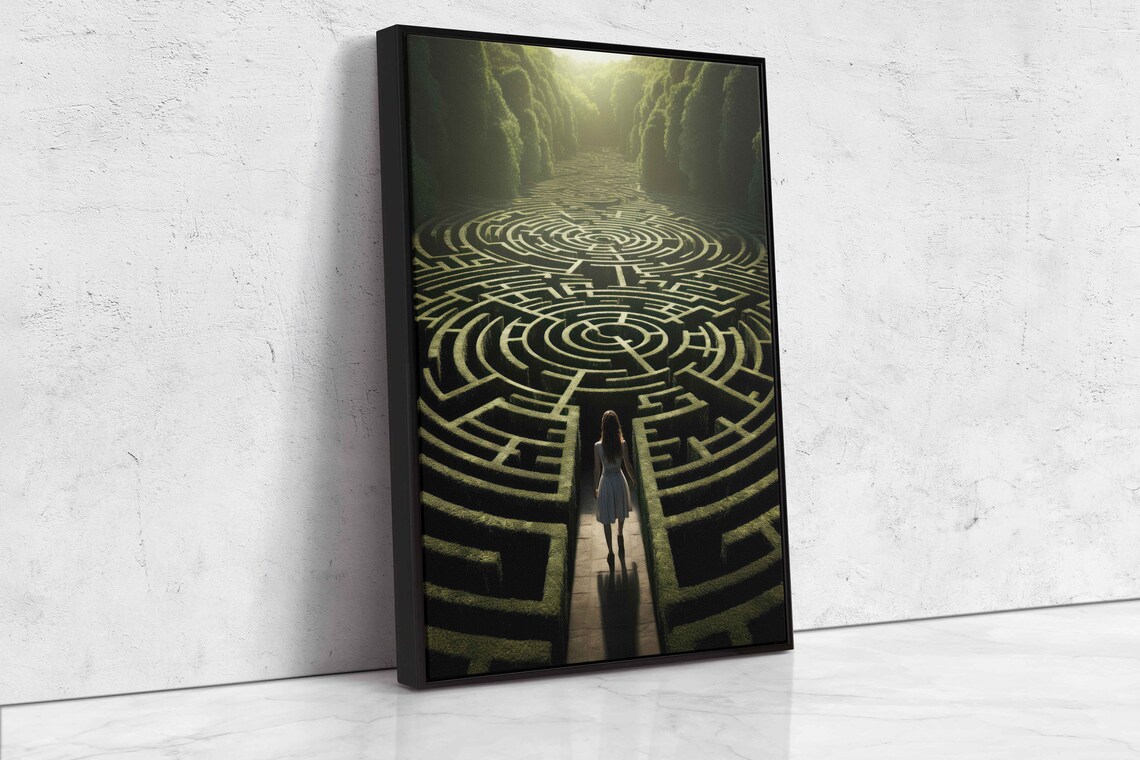 Girl At Entrance Of Giant Hedge Maze Sunlit Garden Labyrinth Art Print - Image 4