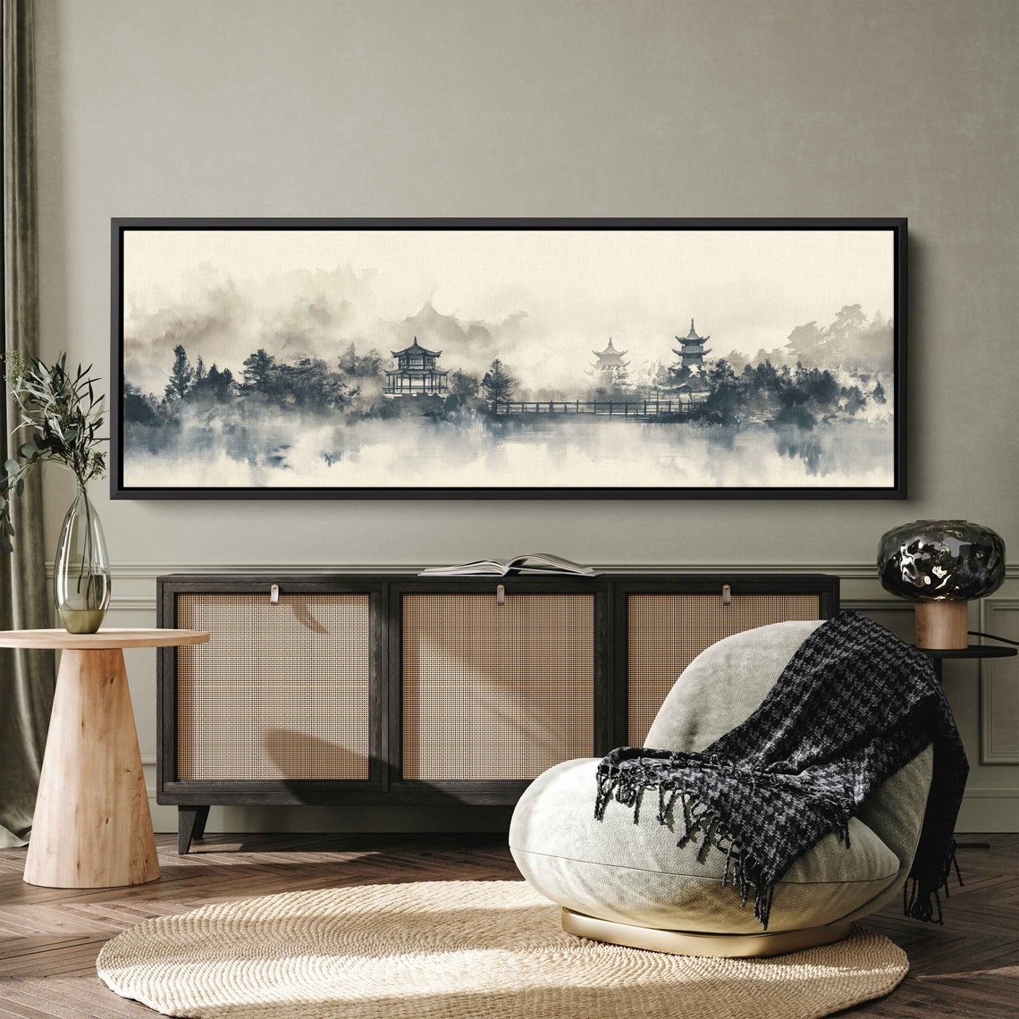 Traditional Asian Building Painting Framed Print Ready To Hang