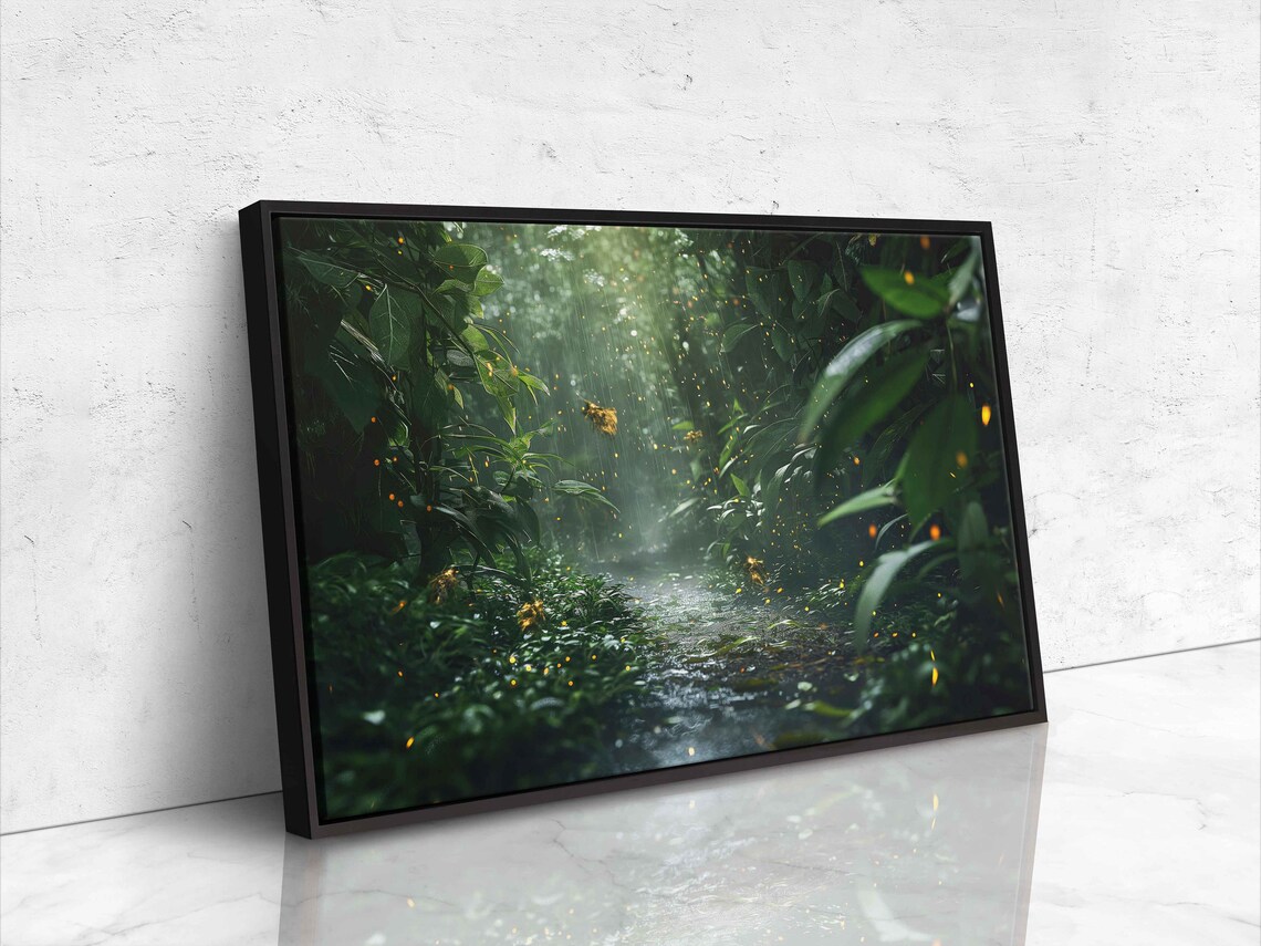 Sunlit Rainforest Gentle Raindrops Wall Art Print Ready To Hang - Image 4