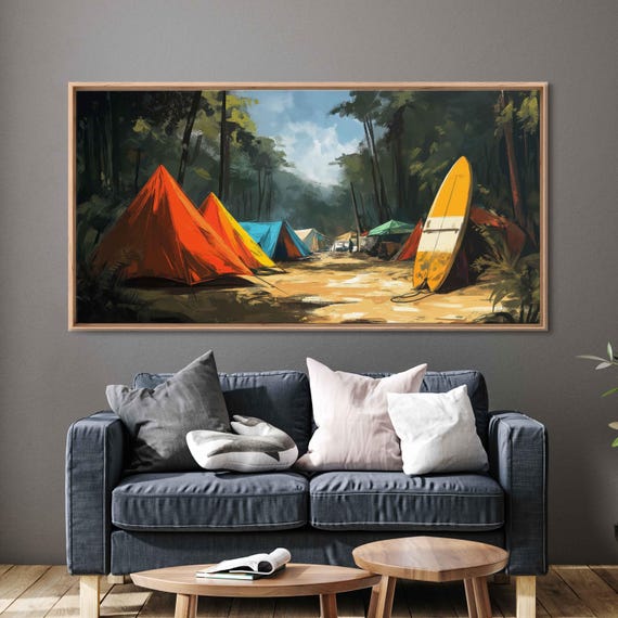 Surfboards Resting In Surf Camp Wall Art Print Beach Life Tropical Island Gift For Surfer Palm Trees Ready To Hang