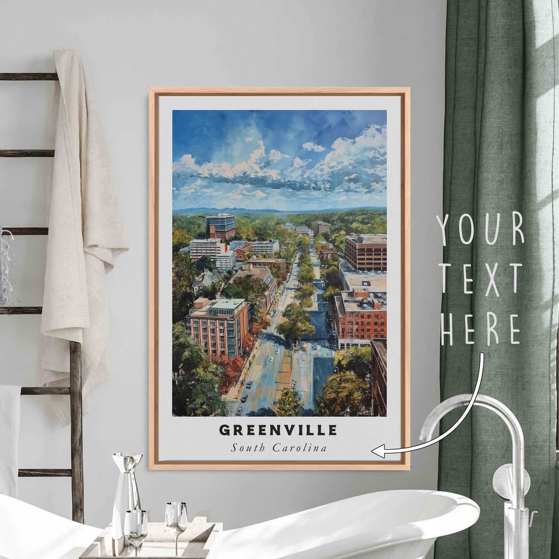 Greenville South Carolina Acrylic Painting Travel Art Framed Wall Art Framed Fine Art Poster Paper Print Travel Home Decor