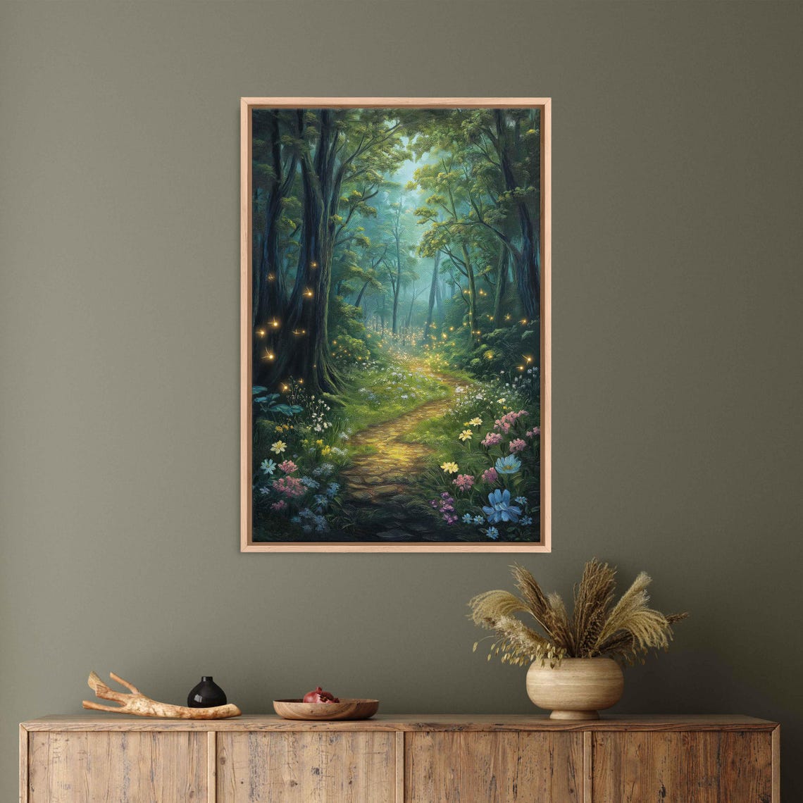 Enchanted Forest Path With Wildflowers And Fireflies Painting Poster - Image 3