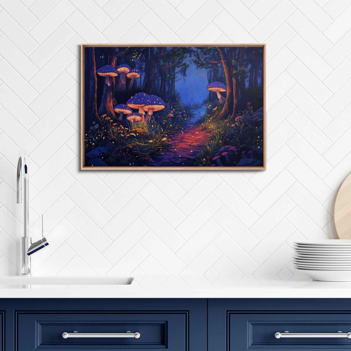 Enchanted Forest With Glowing Mushrooms Art Print