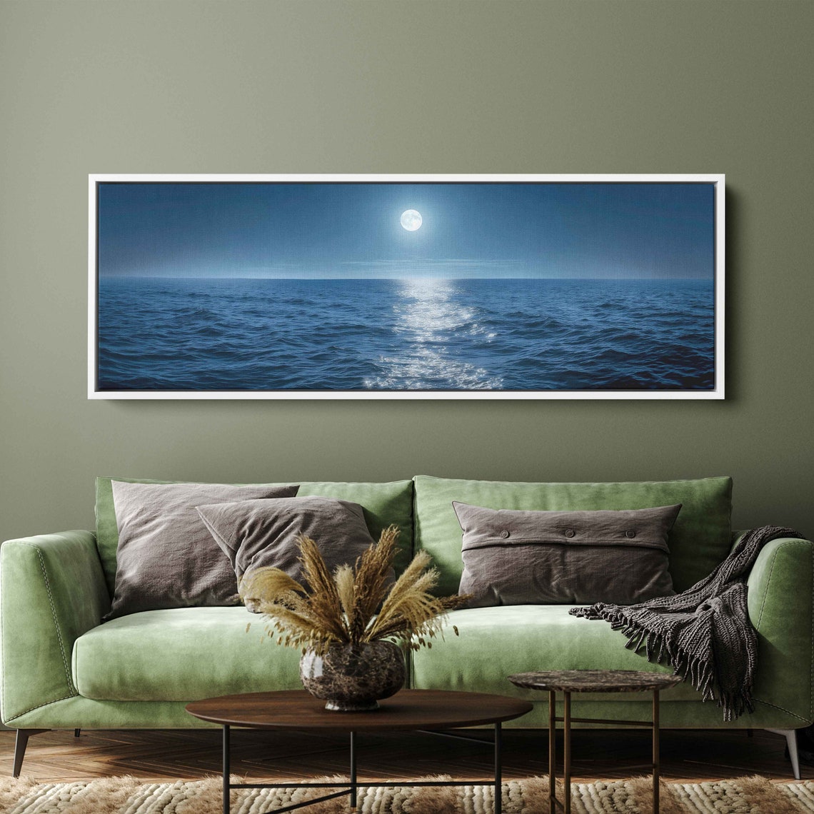 Bright Full Moon Over Blue Ocean Waves Moonlight Reflection Poster - Image 2