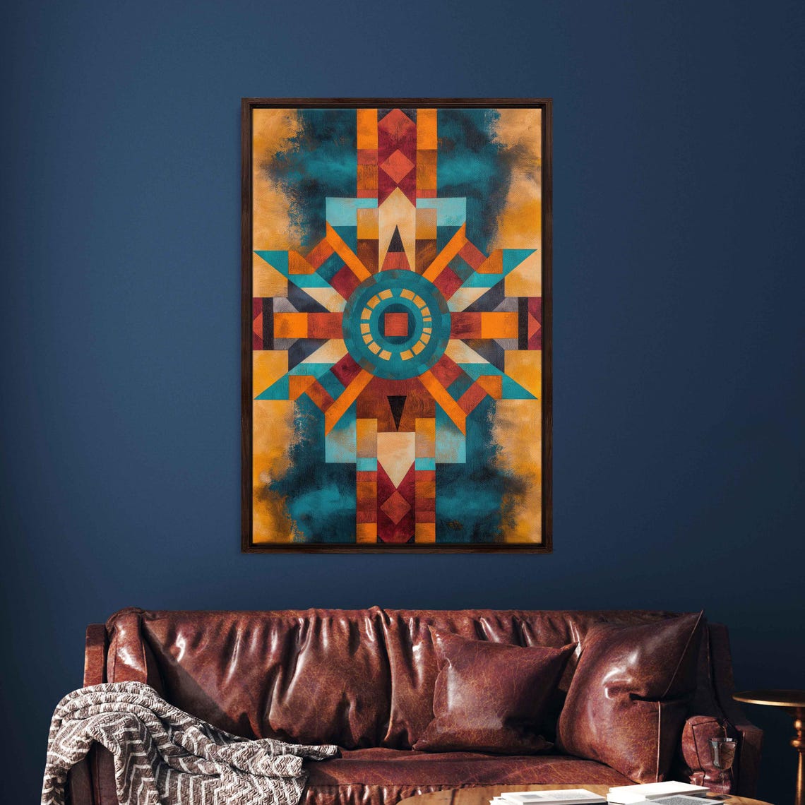 Southwestern Geometric Art Wall Art Print Vibrant Turquoise And Terracotta Patterns