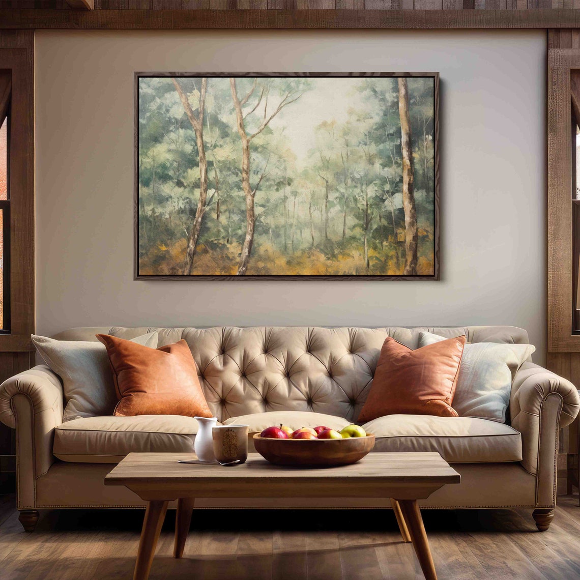 Misty Forest Grove Soft Green Gold Trees Morning Light Poster