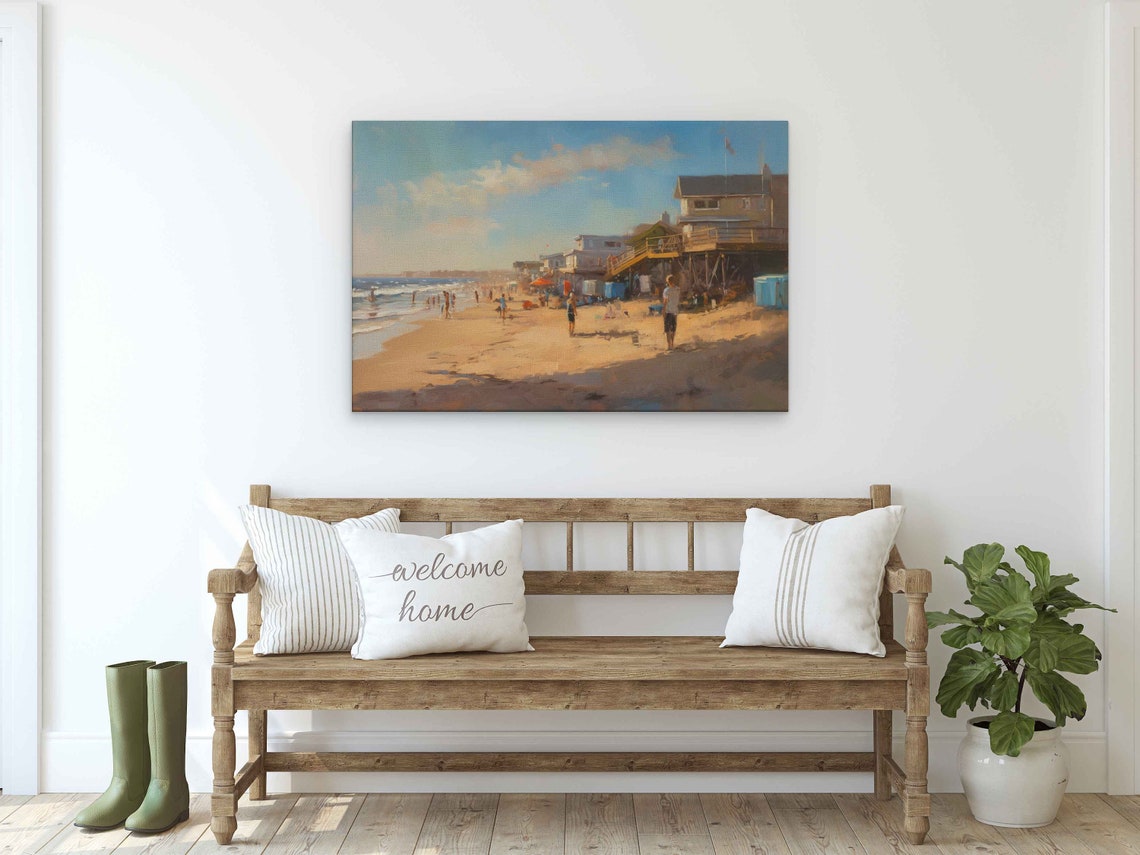 Rehoboth Beach Delaware Sandy Shoreline Beach Houses Painting Poster - Image 2
