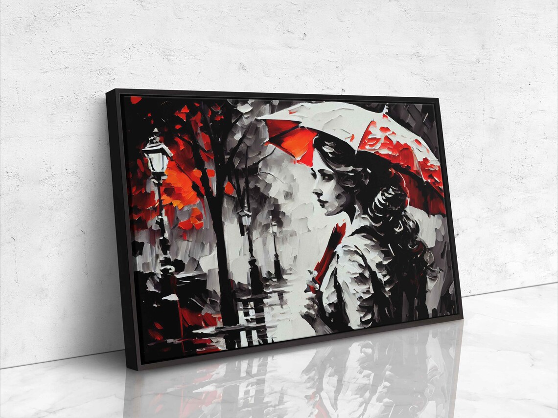 Woman With Umbrella, Black, White and Red Art Print - Image 4