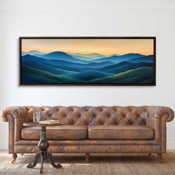 Blue Ridge Mountains Landscape Wall Art Print Waves Of Blue And Green Sunset Glow