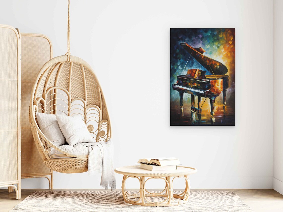 Colorful Grand Piano Palette Knife Mosaic Music Studio Art Poster - Image 4