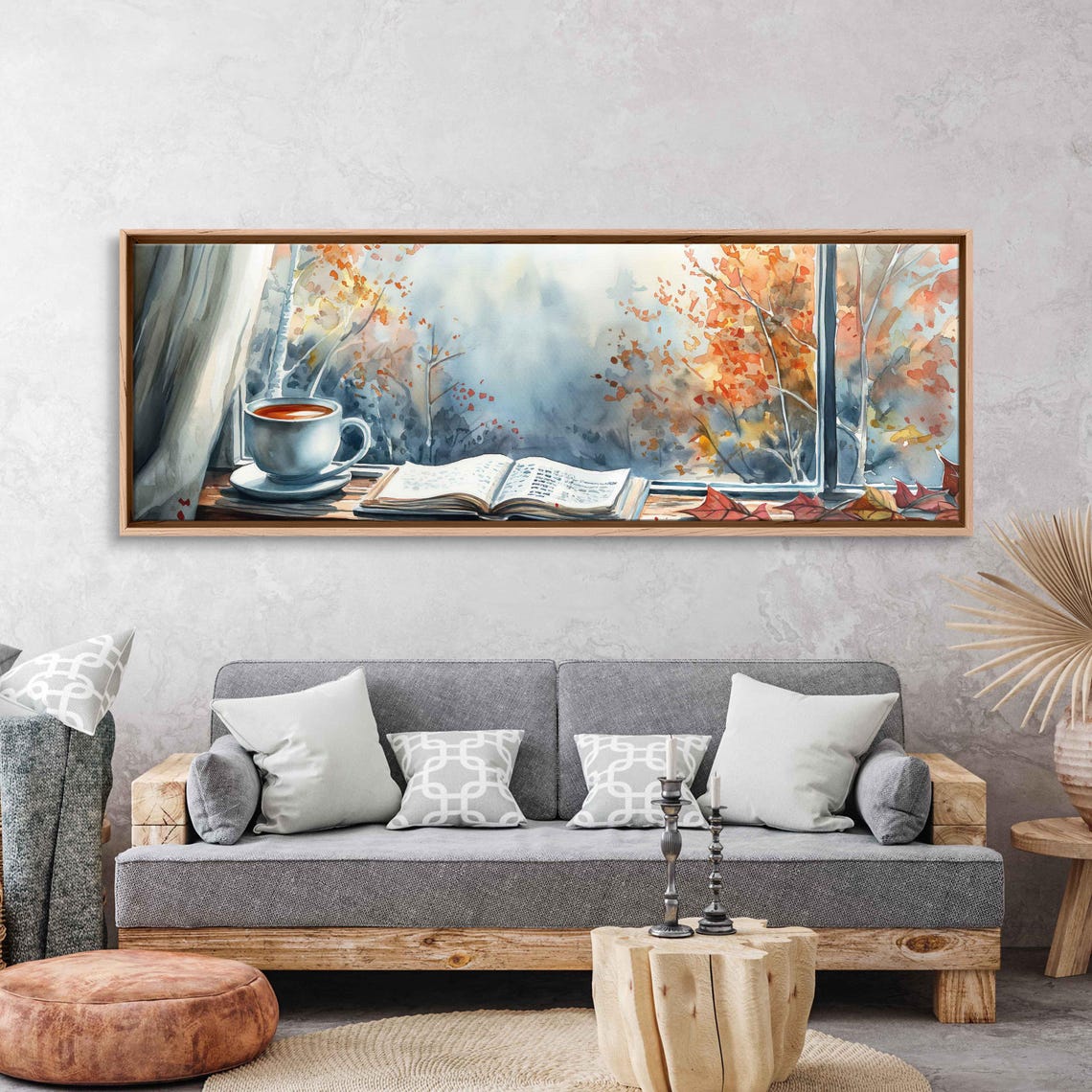 Cozy Autumn Book And Tea Cup On Windowsill Watercolor Fall View Poster