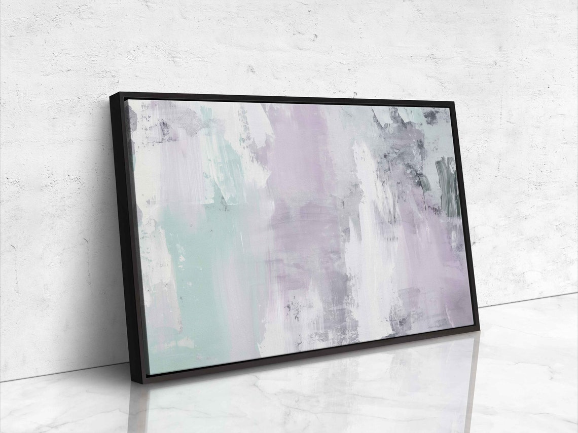 Lavender Mint White Wide Abstract Brushstrokes Modern Painting Poster - Image 4