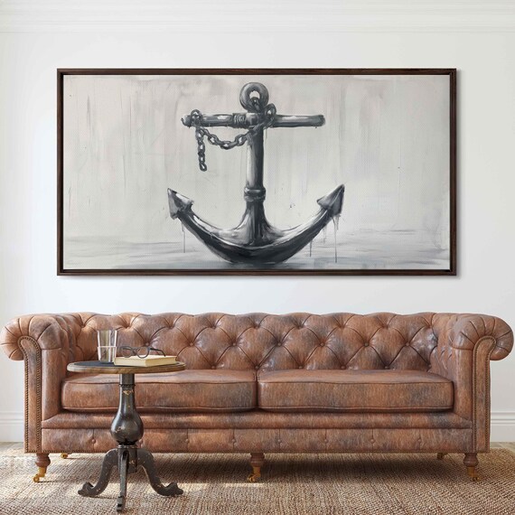 Gray Anchor With Chain Soft Watercolor Wash Nautical Wall Poster