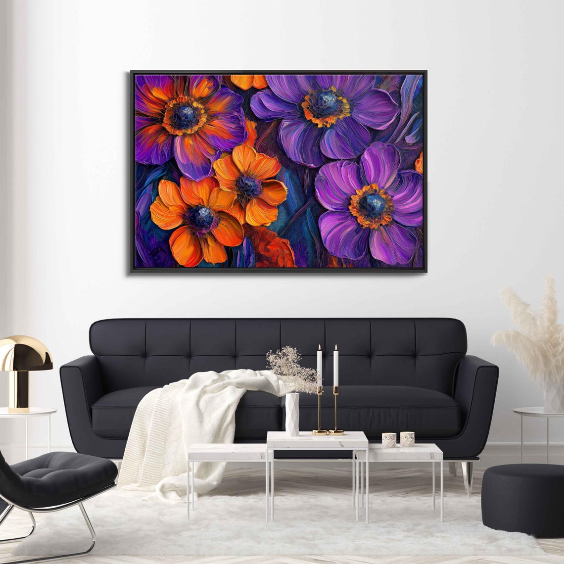 Neon Purple Orange Flower Painting Bold Floral Close Up Canvas Print