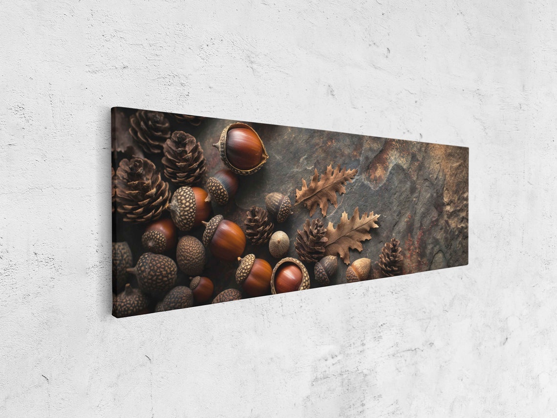 Acorns Pinecones And Oak Leaves On Dark Slate Rustic Photo Poster - Image 4