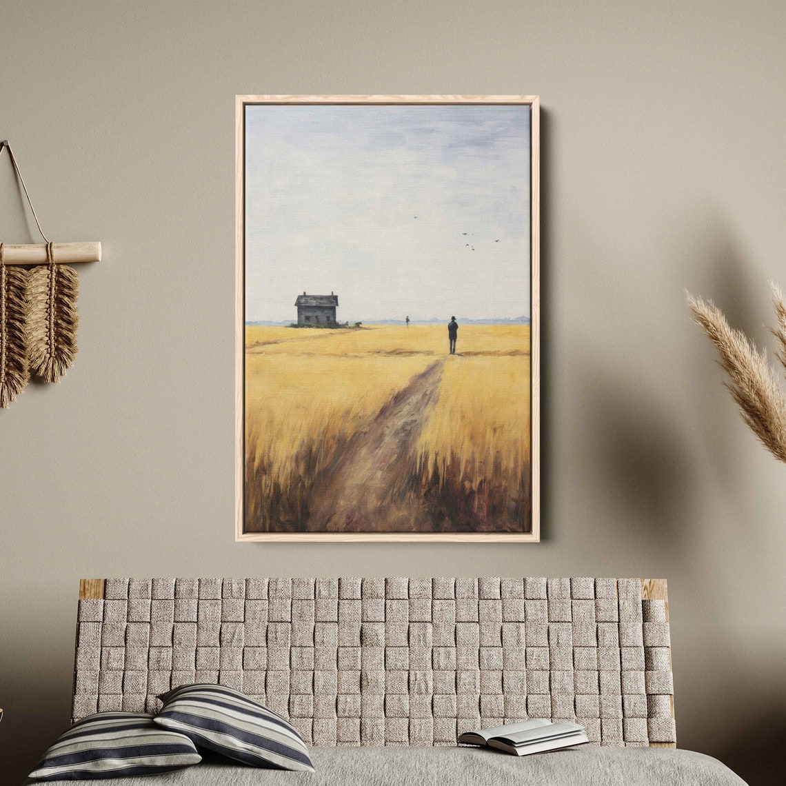 Home On A Wheat Field Rustic Wall Art Framed Print Impressionist Art Countryside Painting Reproduction Print