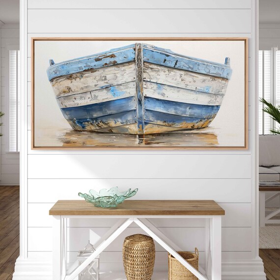 Worn Blue and White Boat Hull Lake Wall Art Print