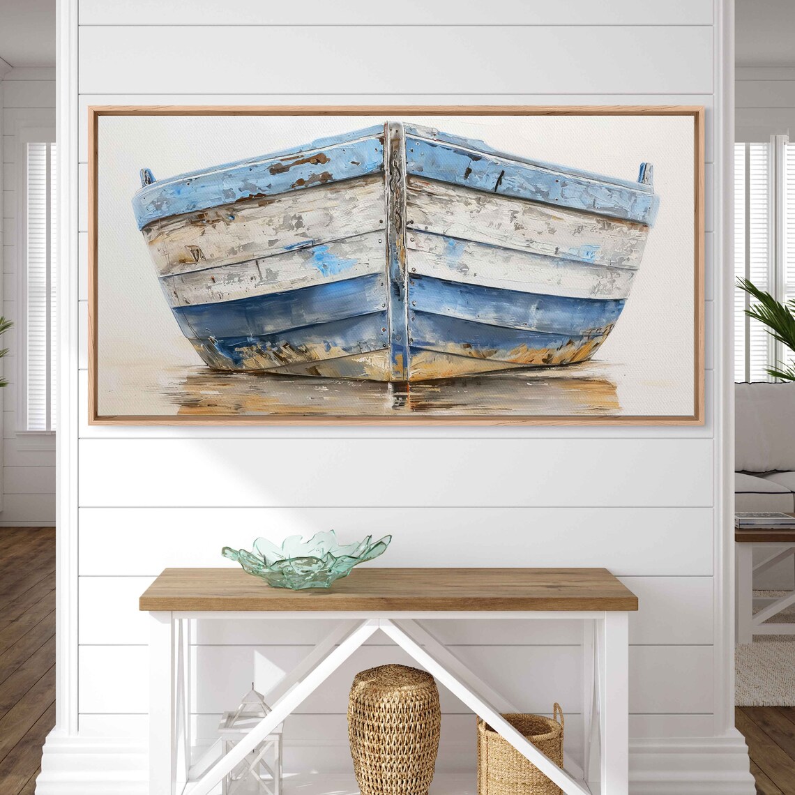 Worn Blue and White Boat Hull Lake Wall Art Print