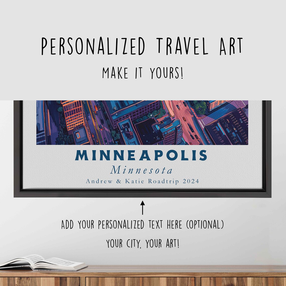 Minneapolis Minnesota Night City Lights Aerial Travel Poster - Image 4