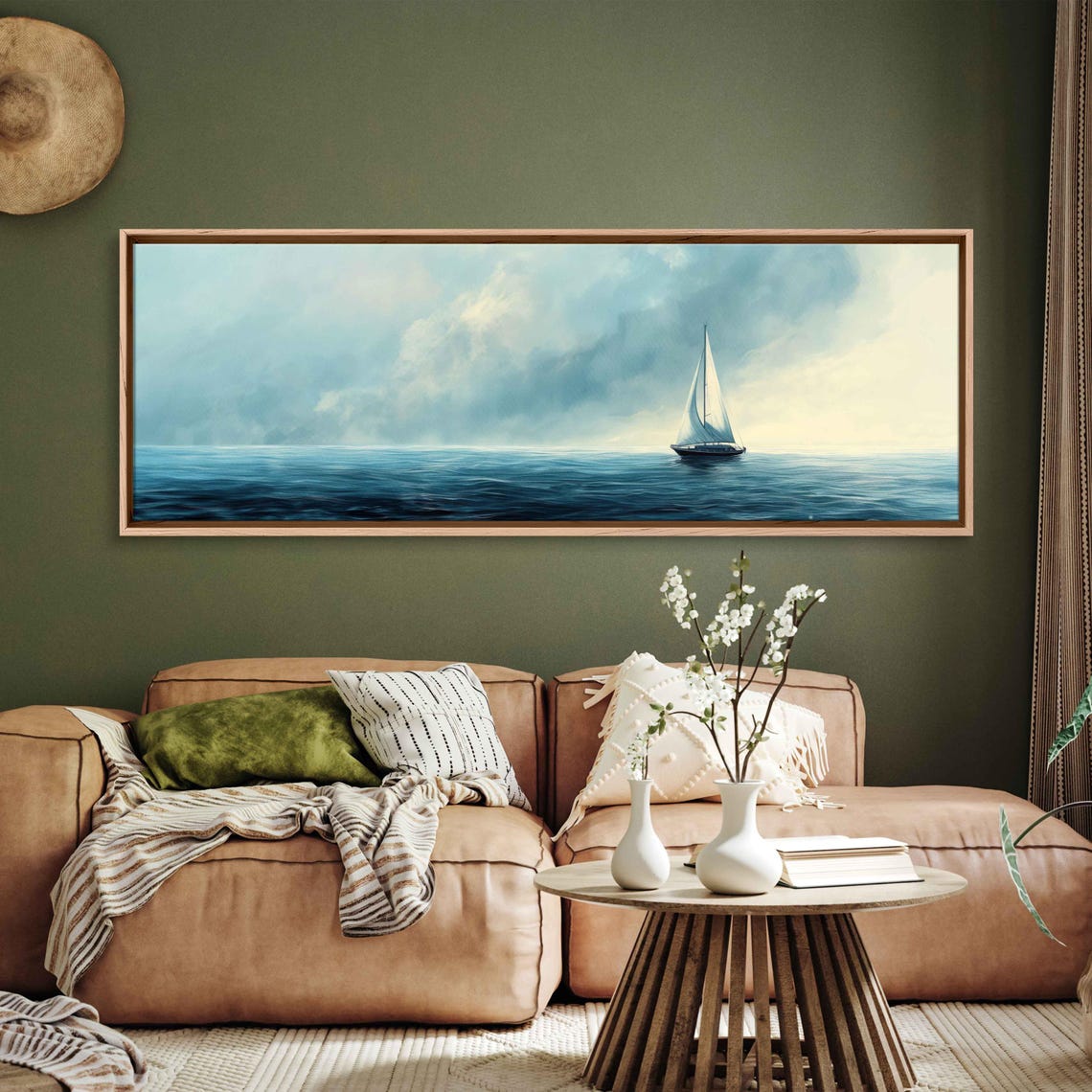 Tiny Sailboat On Vast Calm Sea Under Soft Hazy Morning Light Poster - Image 3