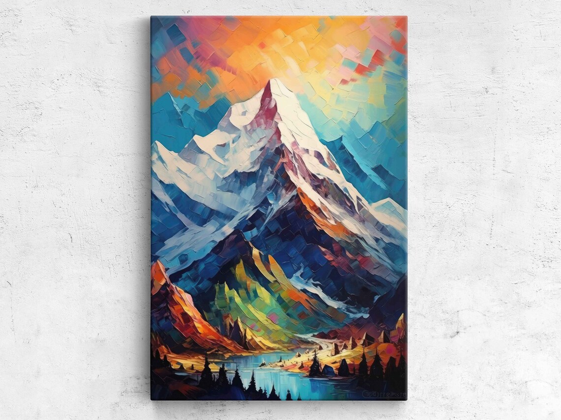 Colorful Watercolor Mountain Landscape Art Print