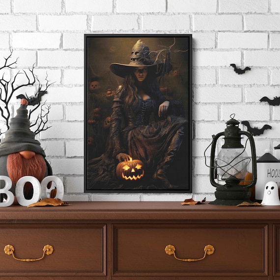 Dark Witch With Glowing Jack O Lantern Gothic Halloween Art Print