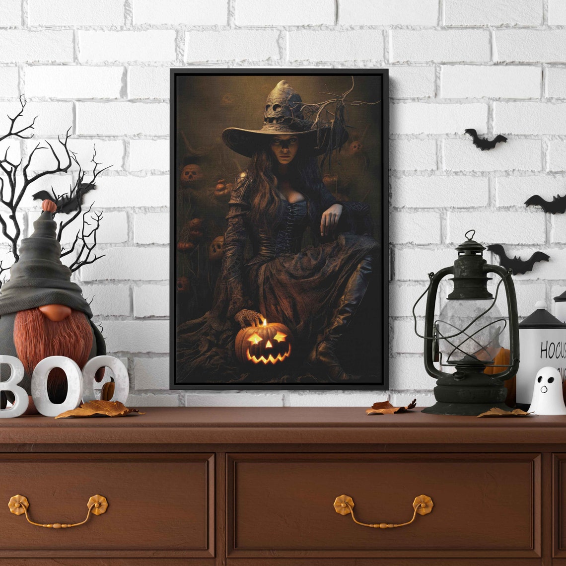 Dark Witch With Glowing Jack O Lantern Gothic Halloween Art Print