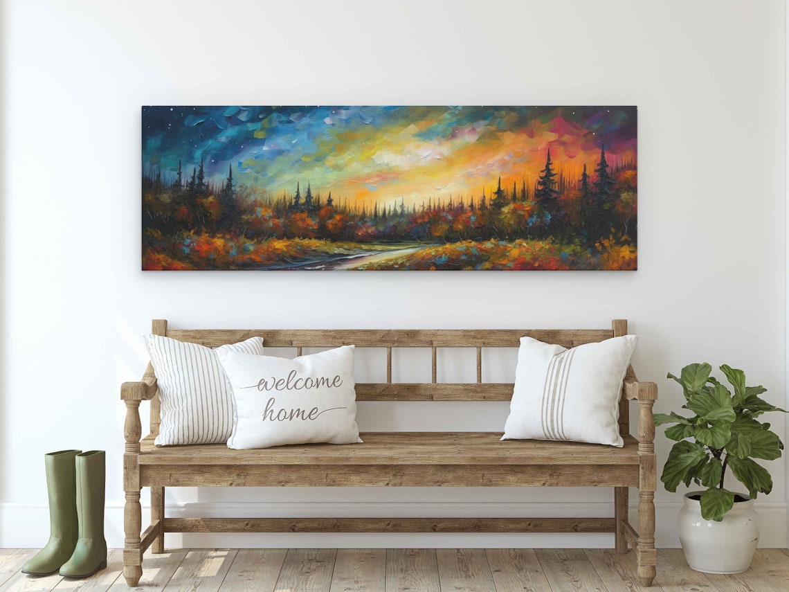 Sunset Forest Mosaic Sky Panoramic Palette Knife Painting Art Poster - Image 3