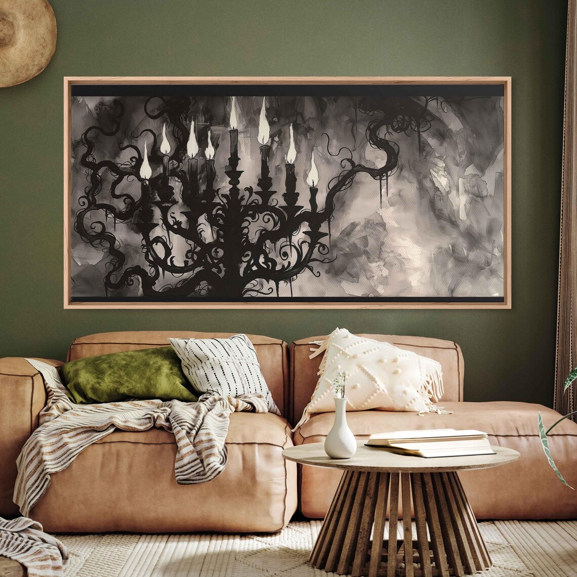 Gothic Candelabra With Burning Candles Smoky Monochrome Watercolor Wall Art Poster - Image 3