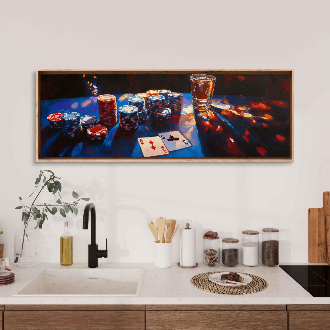 Poker Table Under Lights Wall Art Print Man Cave Decor Gift For Him Playing Cards Ready To Hang