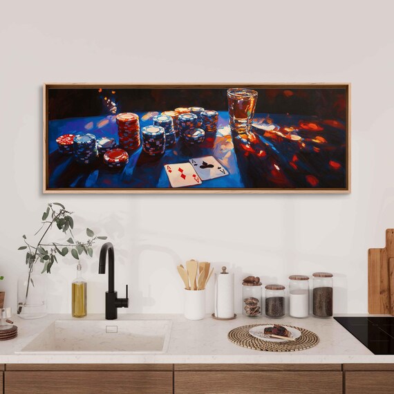 Poker Table Under Lights Wall Art Print Man Cave Decor Gift For Him Playing Cards Ready To Hang