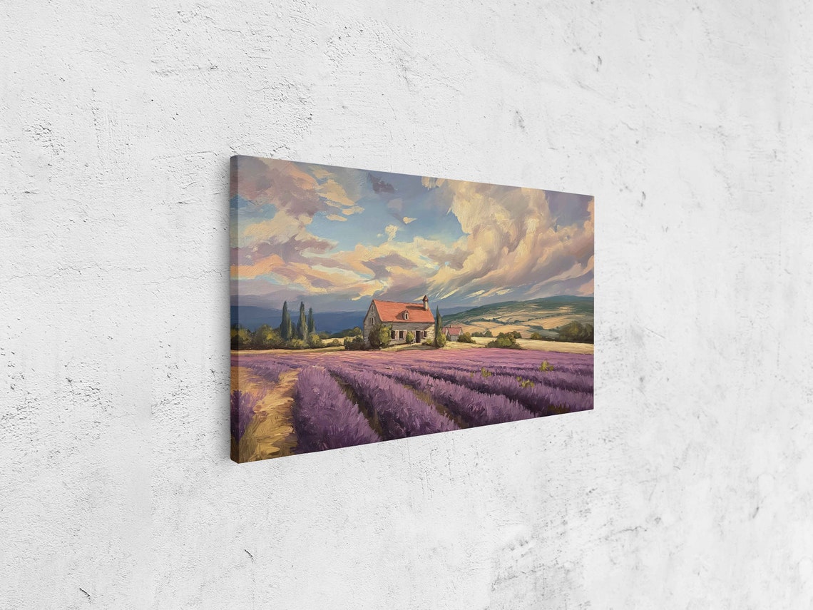 Lavender Field Farmhouse Purple Rows Golden Cloudy Sky Art Poster - Image 4