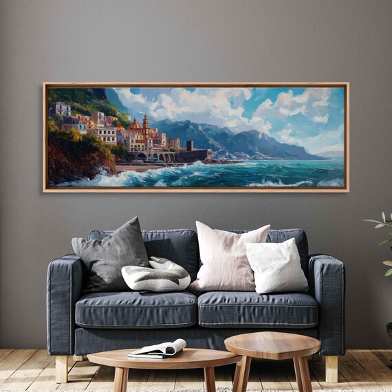 Amalfi Coast Italy Cliffside Village Colorful Houses Turquoise Sea View Poster