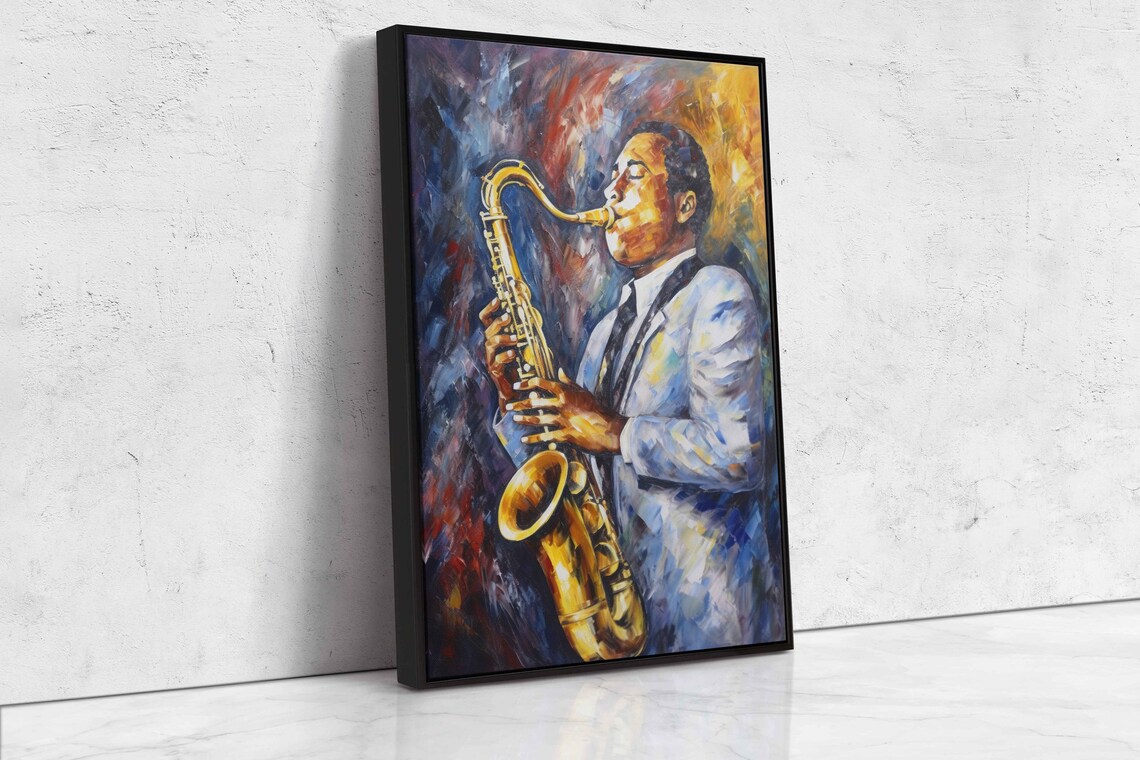 Jazz Saxophone Player Colorful Blue Suit Oil Painting Music Concert Art Print - Image 4