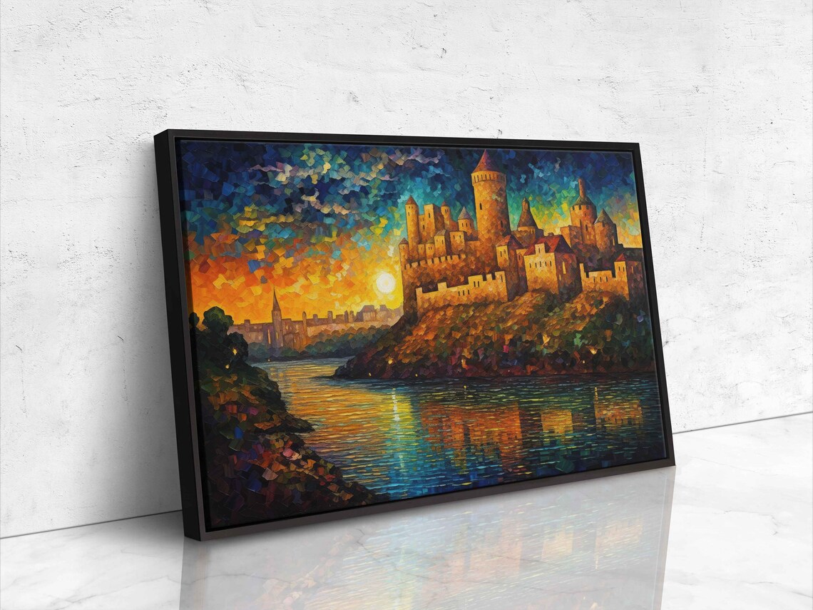 Castle On The Cliffside Oil Painting Palette Knife Technique Mosaic Effect Post Neo Impressionism Print On - Image 4
