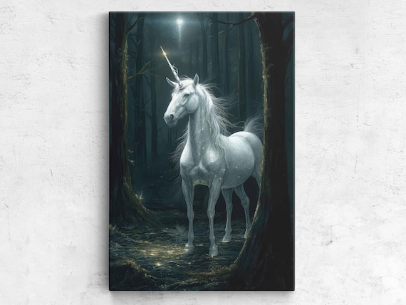 Ancient Unicorn In Enchanted Forest Art Print