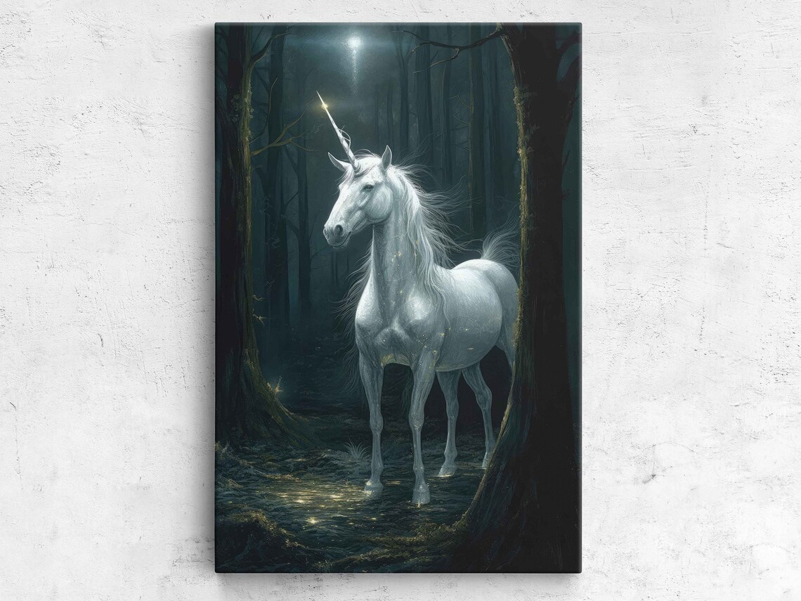 Ancient Unicorn In Enchanted Forest Art Print