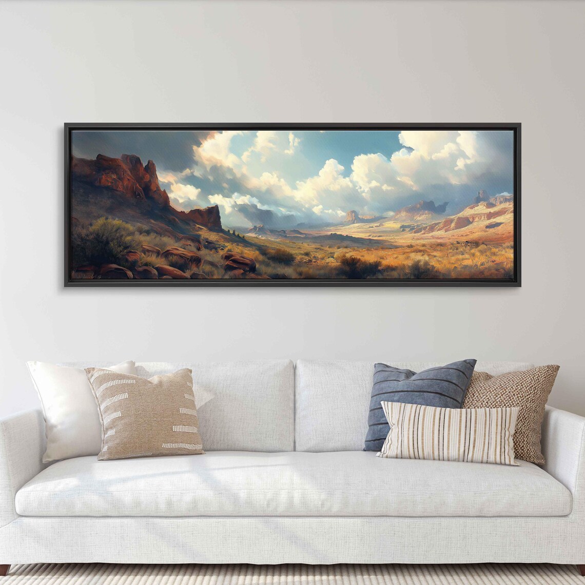 Southwestern Desert Canyon Landscape During Sunset Panoramic Wall Art Print Tumbleweed Ready To Hang