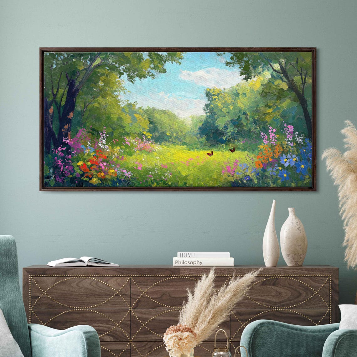 Sunny Wildflower Meadow With Butterflies Impressionist Garden Poster - Image 3