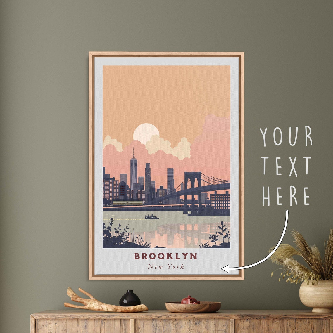 Brooklyn New York Bridge Skyline Sunset Harbor View Travel Poster